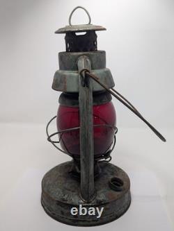 Antique Embury No 1 Air Pilot Lantern Green With Cranberry Glass, Warsaw NY