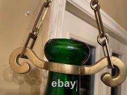 Antique Emerald Green Glass Lantern Hanging with Solid Brass Very Rare Vintage