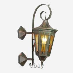 Antique Exterior Copper Lantern with Amber Glass, NSP1862