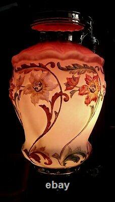 Antique French Cranberry Baccarat Oil Lamp Lantern Pendant Chandelier Crystal