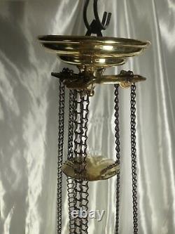 Antique French Cranberry Baccarat Oil Lamp Lantern Pendant Chandelier Crystal