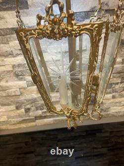Antique French Rococo Revival Victorian Ornate Hanging Pendant Lantern Lamp