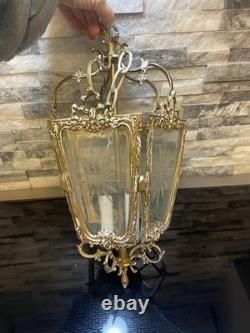 Antique French Rococo Revival Victorian Ornate Hanging Pendant Lantern Lamp