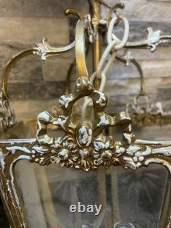 Antique French Rococo Revival Victorian Ornate Hanging Pendant Lantern Lamp