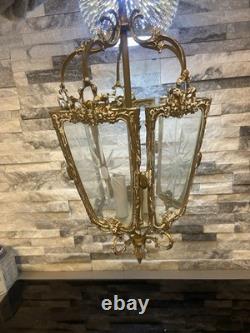 Antique French Rococo Revival Victorian Ornate Hanging Pendant Lantern Lamp