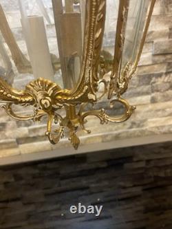 Antique French Rococo Revival Victorian Ornate Hanging Pendant Lantern Lamp