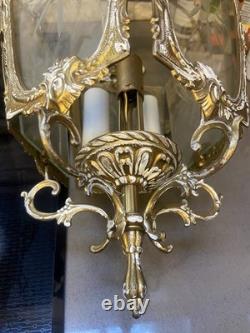 Antique French Rococo Revival Victorian Ornate Hanging Pendant Lantern Lamp