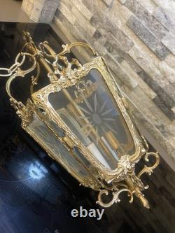 Antique French Rococo Revival Victorian Ornate Hanging Pendant Lantern Lamp