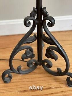 Antique French Tudor Wrought Iron Torchiere Lantern Floor Lamp Stand Pair 68