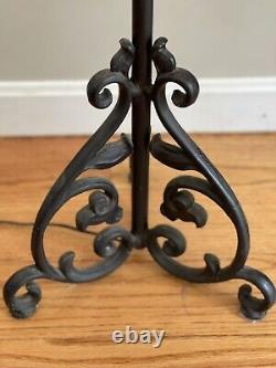 Antique French Tudor Wrought Iron Torchiere Lantern Floor Lamp Stand Pair 68