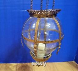 Antique Glass Globe Hanging Lantern with Brass Pulley System