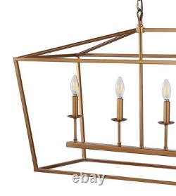 Antique Gold Chandelier Pendant Light Vintage Lantern Style Open Frame Design