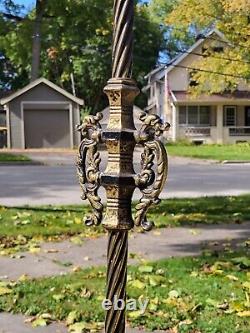 Antique Gothic Mission Torchiere Floor Lamps Mica Shades Oscar Bach 20's Dragons