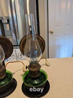 Antique Green glass wall Sconce Electric Wired oil lantern set of 2 with chimney