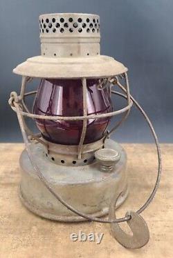 Antique HANDLAN Lantern With hinge fount property of CT&ES Co globe marked LM