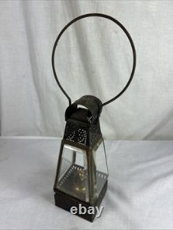Antique HOLMES BOOTH & HAYDENS Handmade TIN & BEVELED GLASS SKATER'S LANTERN