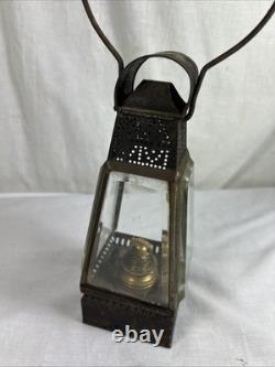 Antique HOLMES BOOTH & HAYDENS Handmade TIN & BEVELED GLASS SKATER'S LANTERN