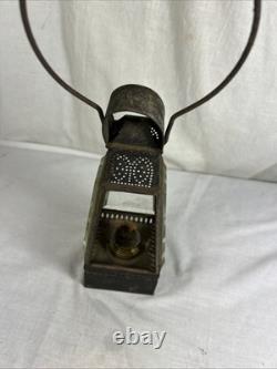 Antique HOLMES BOOTH & HAYDENS Handmade TIN & BEVELED GLASS SKATER'S LANTERN