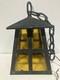 Antique HUBBLE Bronze Porch Lantern / 1930's / Arts&Crafts Mission / Amber Glass