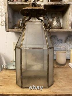 Antique Hall Lantern Or Porch Lantern Tin And Glass