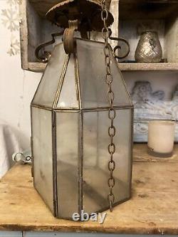 Antique Hall Lantern Or Porch Lantern Tin And Glass