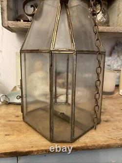 Antique Hall Lantern Or Porch Lantern Tin And Glass