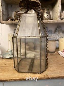 Antique Hall Lantern Or Porch Lantern Tin And Glass