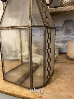 Antique Hall Lantern Or Porch Lantern Tin And Glass