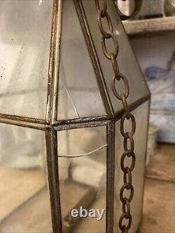 Antique Hall Lantern Or Porch Lantern Tin And Glass