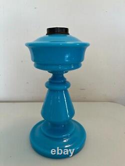 Antique Hand Blown Liegoise Blue Opaline Glass Oil Lamp Base Only Lantern