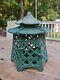 Antique Hand Cast Iron Double Pagoda Japanese Candle Lantern-Orignal Green Paint