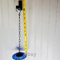 Antique Hanging Blue Glass Bell Jar Candle Light Lantern Pendant Bell Vintage