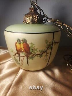 Antique Hanging Love Birds/red Birds Frosted Lighed Lamp