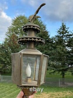 Antique Horse Carriage Kerosene Oil Lamp Brass & Glass Eagle Bird Salvaged Torch