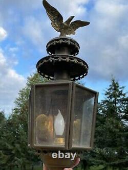 Antique Horse Carriage Kerosene Oil Lamp Brass & Glass Eagle Bird Salvaged Torch