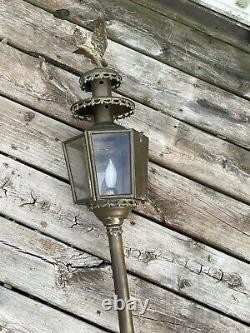 Antique Horse Carriage Kerosene Oil Lamp Brass & Glass Eagle Bird Salvaged Torch