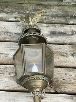 Antique Horse Carriage Kerosene Oil Lamp Brass & Glass Eagle Bird Salvaged Torch