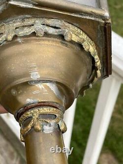 Antique Horse Carriage Kerosene Oil Lamp Brass & Glass Eagle Bird Salvaged Torch