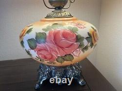 Antique Hurricane Hand Painted Floral Vintage Lamp