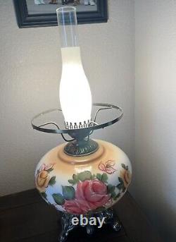 Antique Hurricane Hand Painted Floral Vintage Lamp