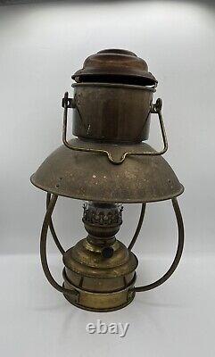 Antique Ideal Brenner 20 Brass Nautical Hanging Ship Kerosene/Oil Lamp Lantern
