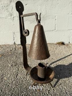 Antique Iron Blacksmith Hammered Candle Lantern Smoke Bell Footed Arts & Crafts
