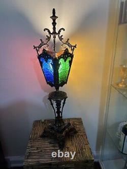 Antique Iron Stained Glass French Lantern