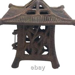 Antique Japanese Cast Iron Hanging Tea Light Lantern Pagoda