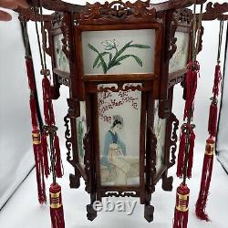 Antique Japanese Hardwood Lantern Reverse Painted Glass Paneled Hand Carved OBO