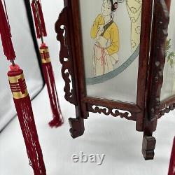 Antique Japanese Hardwood Lantern Reverse Painted Glass Paneled Hand Carved OBO