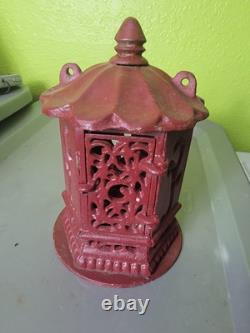 Antique Japanese Ikebana Cast Iron Lantern Red Vintage Outdoor Decor