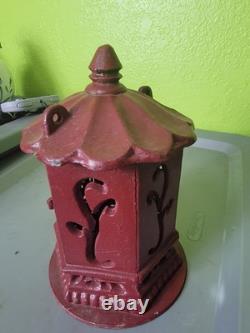 Antique Japanese Ikebana Cast Iron Lantern Red Vintage Outdoor Decor