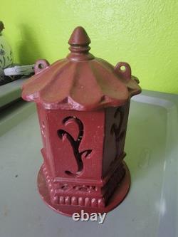 Antique Japanese Ikebana Cast Iron Lantern Red Vintage Outdoor Decor