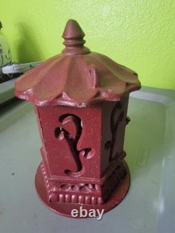 Antique Japanese Ikebana Cast Iron Lantern Red Vintage Outdoor Decor